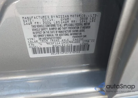 2014 Nissan Sentra Sr from USA, damaged, VIN 3N1AB7AP4EY278953